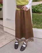 satin lace point long skirt