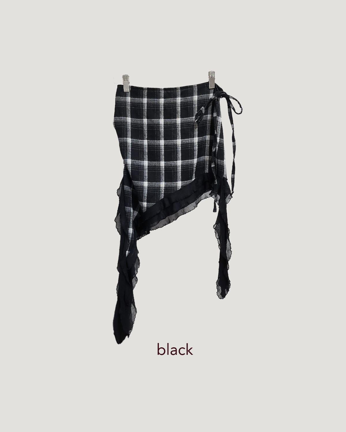 unbalanced check layered wrap skirt