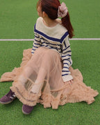 sailor collar stripe overfit knit