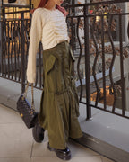 MA-1 like row pleated nylon skirt