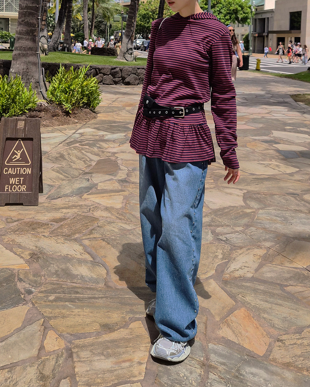 stripe hem frill food T