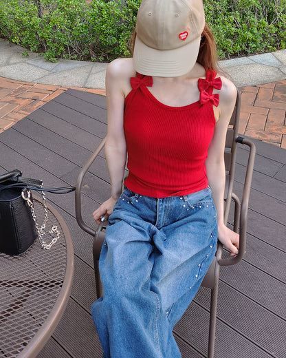 ribbon SET sleeveless knit