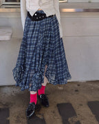 asymmetry check frill skirt