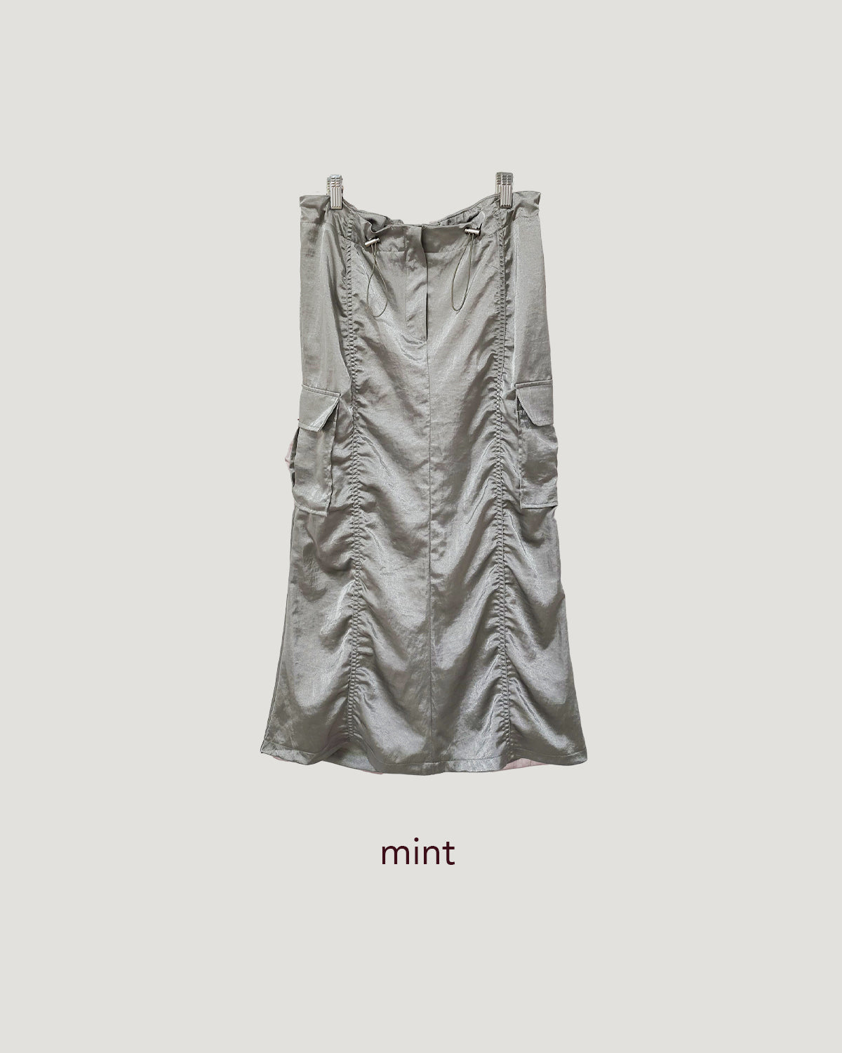 satin shirring cargo skirt