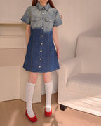 gradation denim shirt mini dress