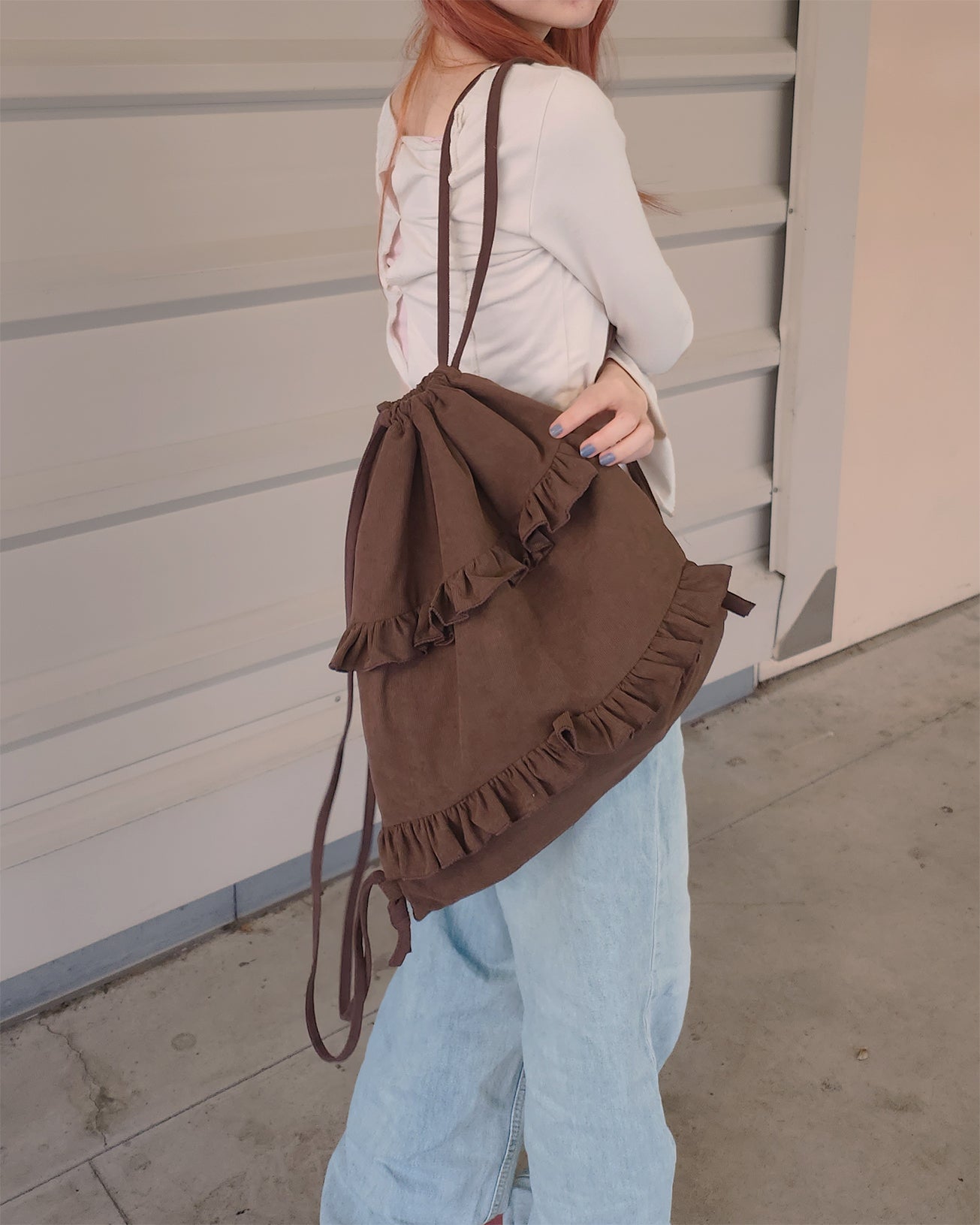 corduroy frill knapsack