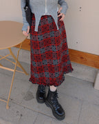 dot check frill middle skirt