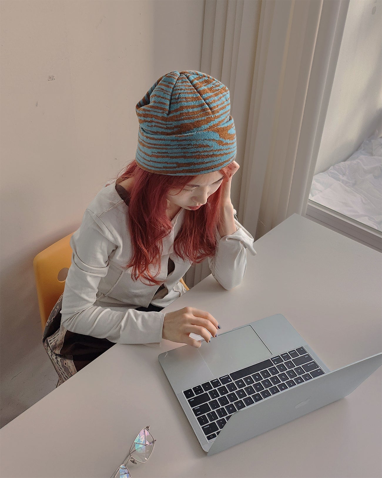 90's zebra knit beanie