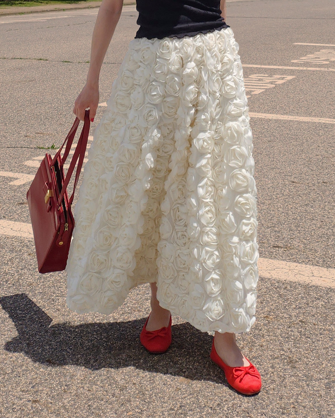 rose volume flare skirt