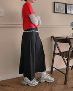 lace point pleated midi skirt