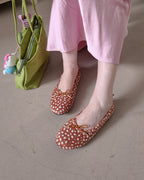 ribbon faux suede flat shoes