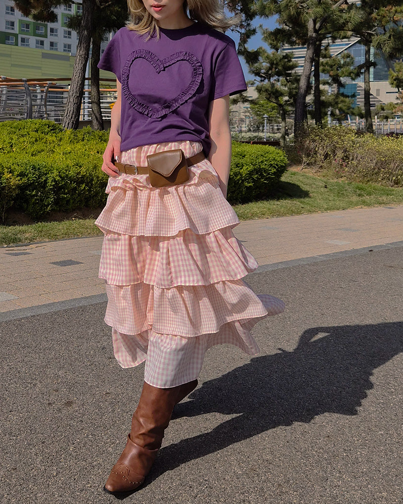 gingham check tiered skirt