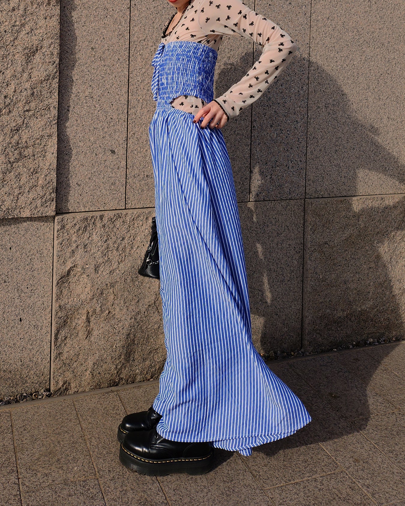 cut out stripe long dress