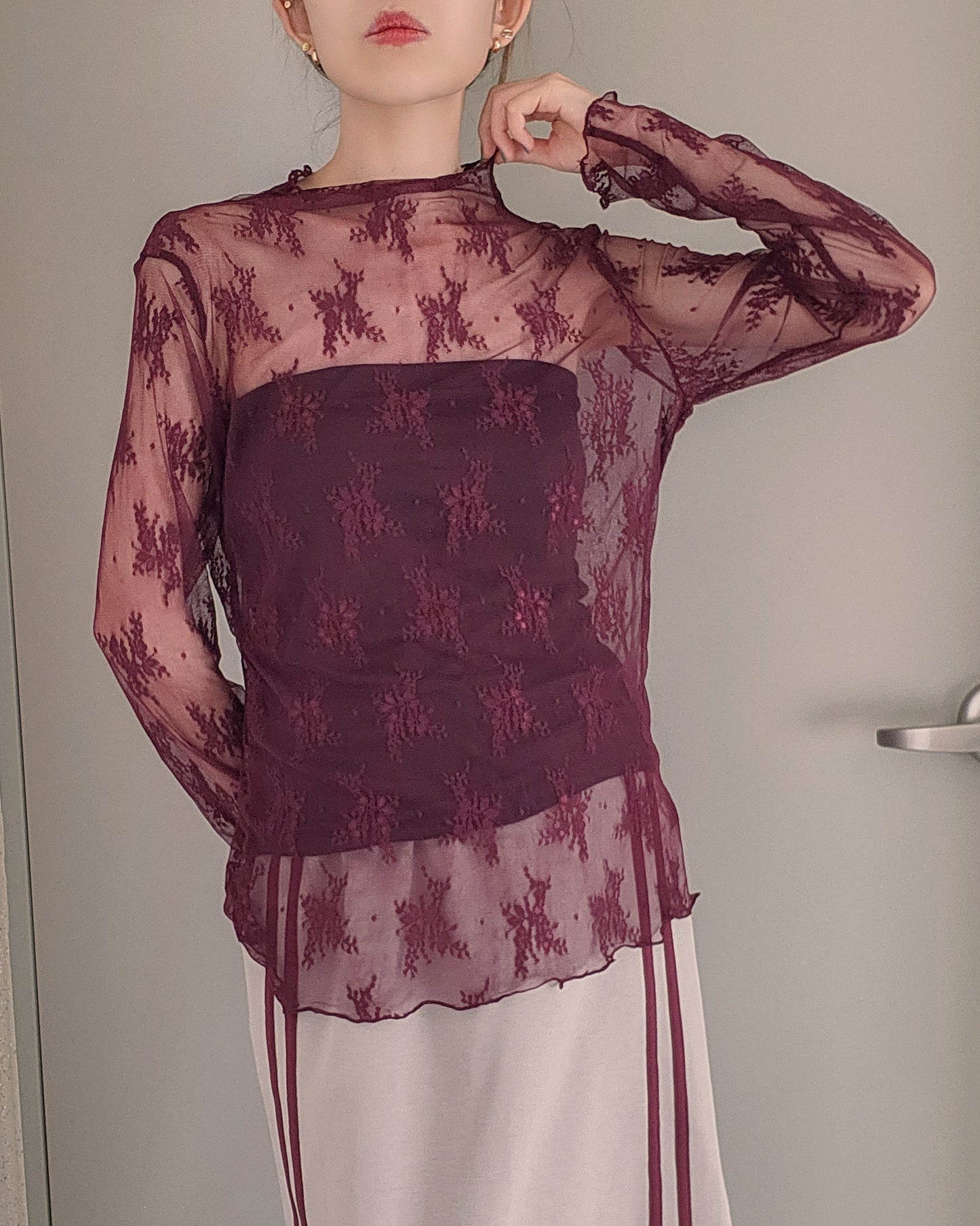 lace sheer long sleeve T