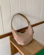 faux suede half moon bag