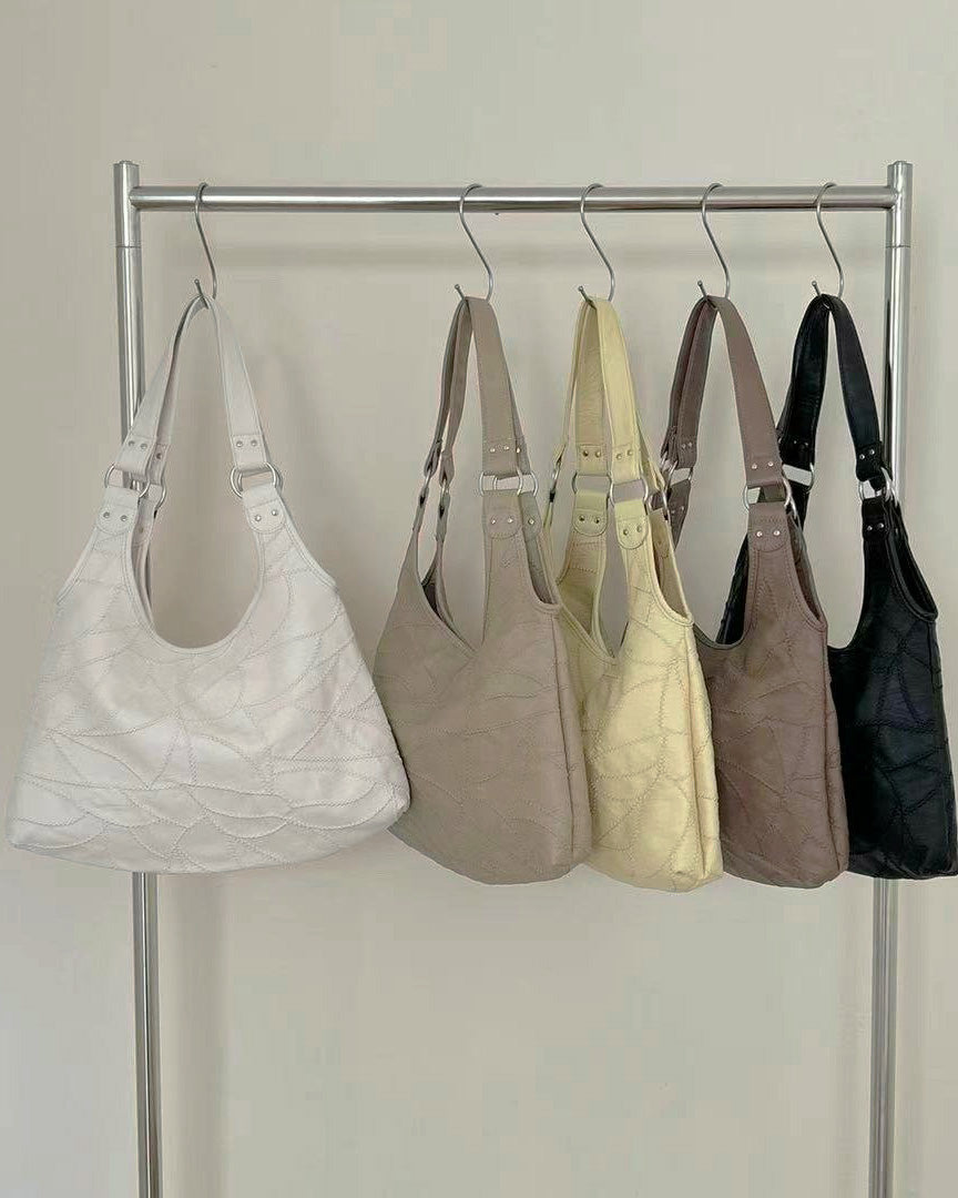 stitch pattern faux leather shoulder bag
