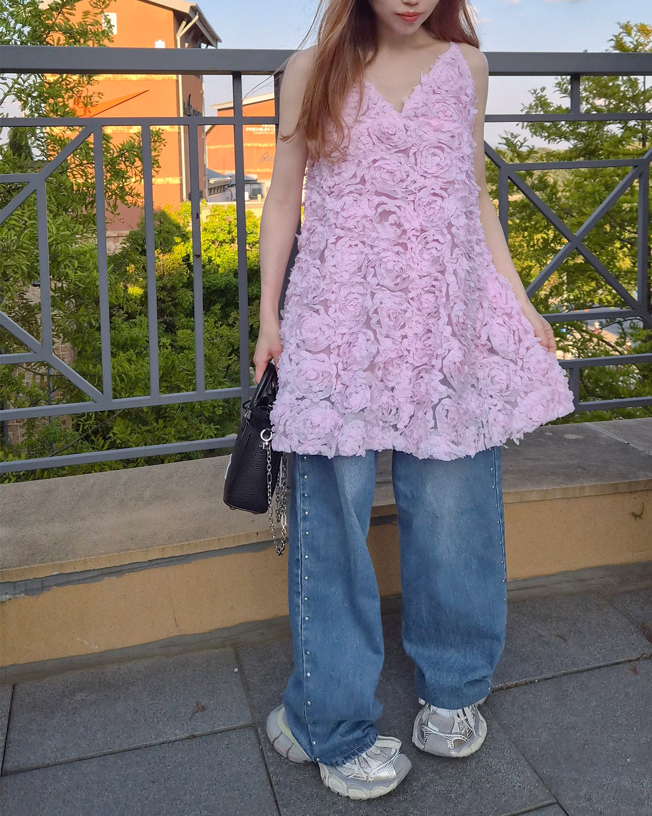 rose motif volume tunic
