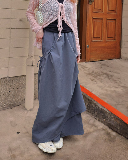 unbalanced shirring ribbon skirt