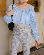 flower pattern boot cut sweat pants