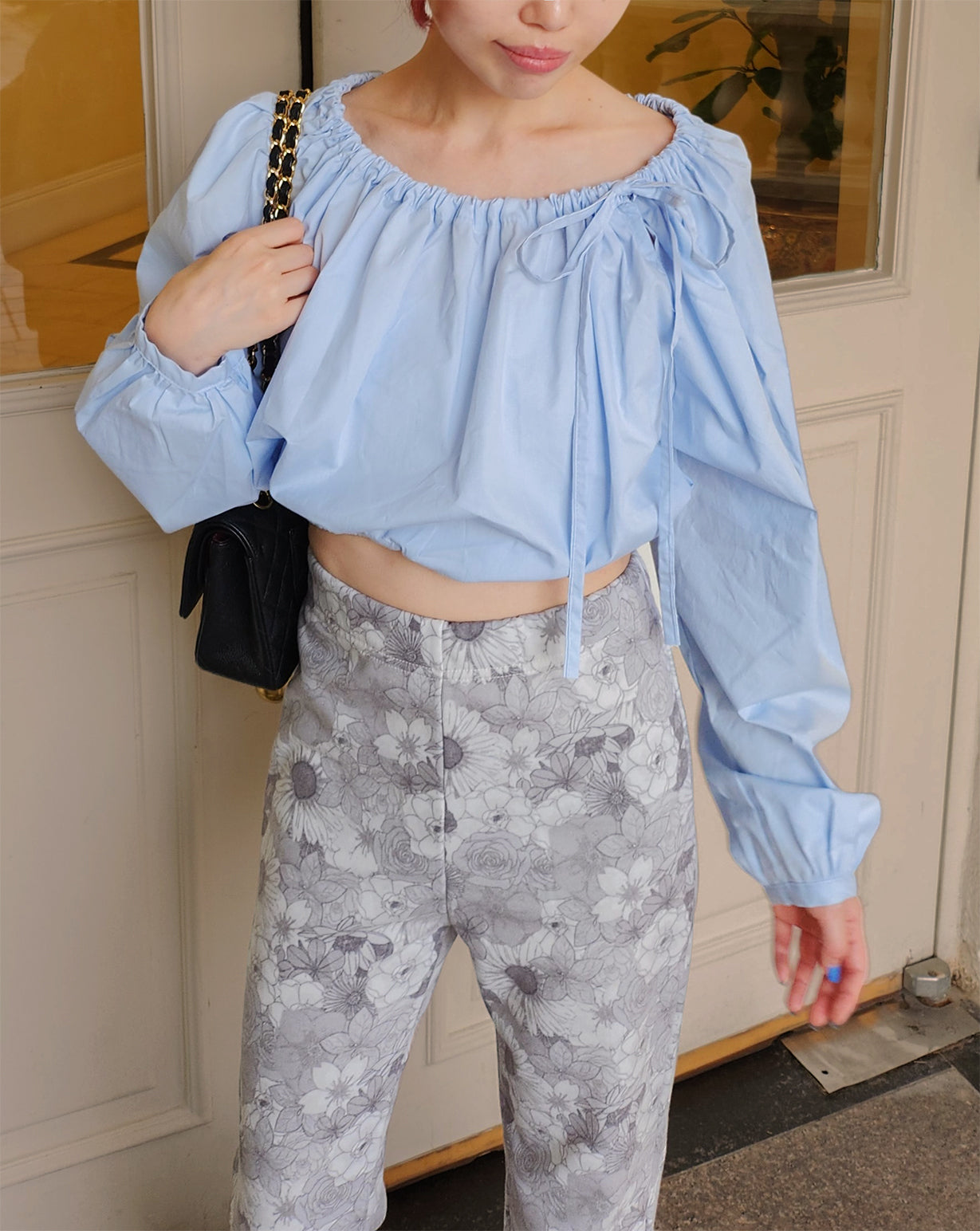 flower pattern boot cut sweat pants