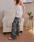 rose pattern boot cut pants