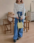 off shoulder shirring flared sleeves blouse