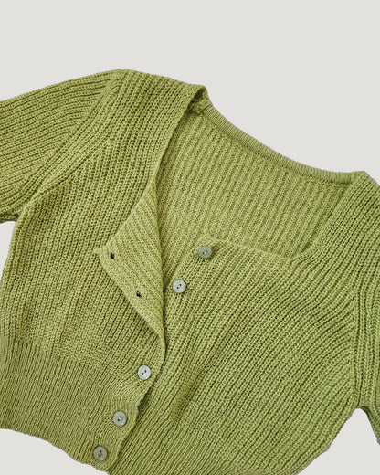 soft square neck short knit cardigan