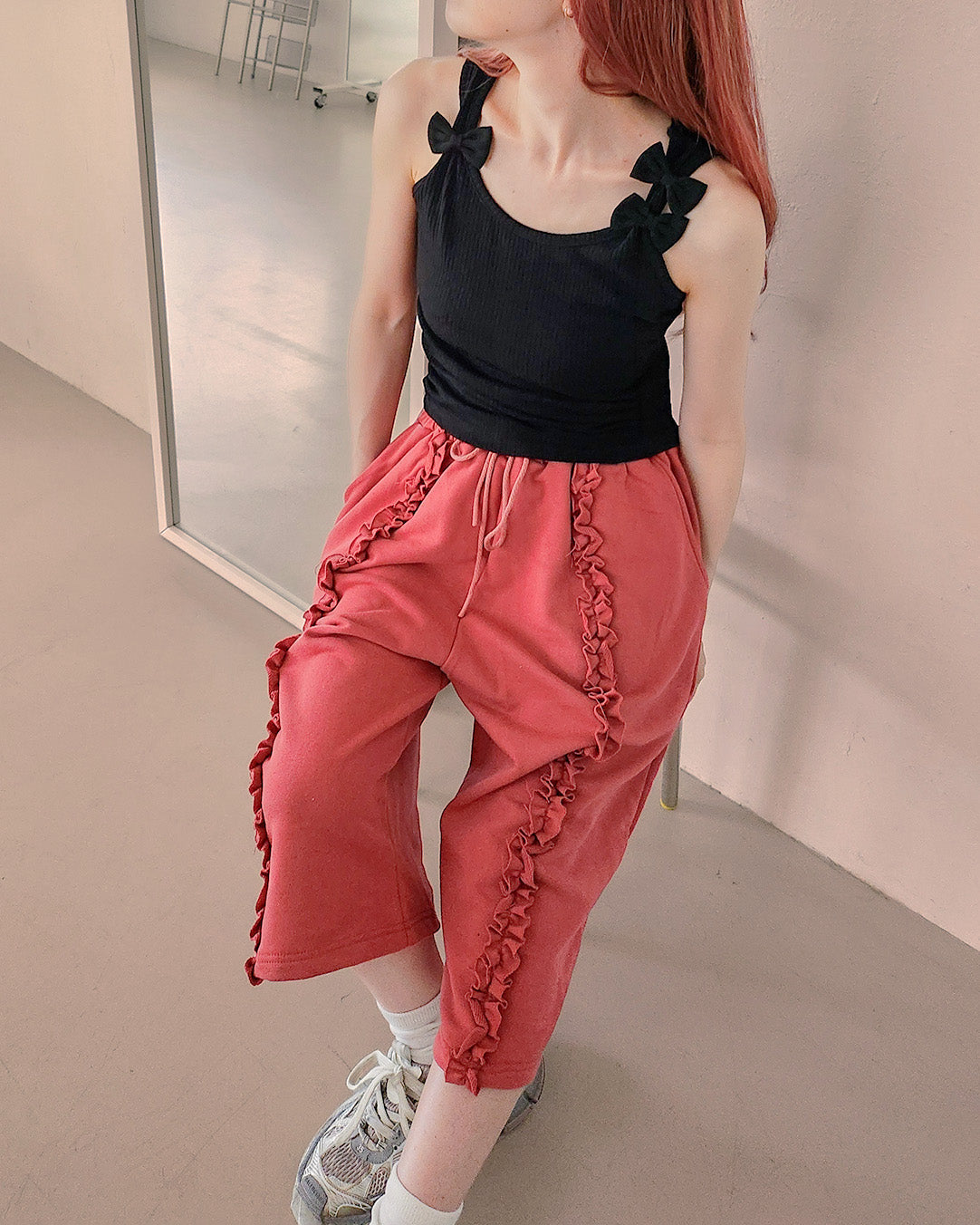 frill sweat half pants