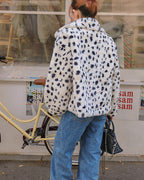 dalmatian pattern collar fur jacket