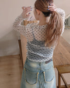 dot sheer long sleeves T