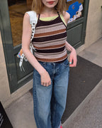 multi stripe halter neck knit like top