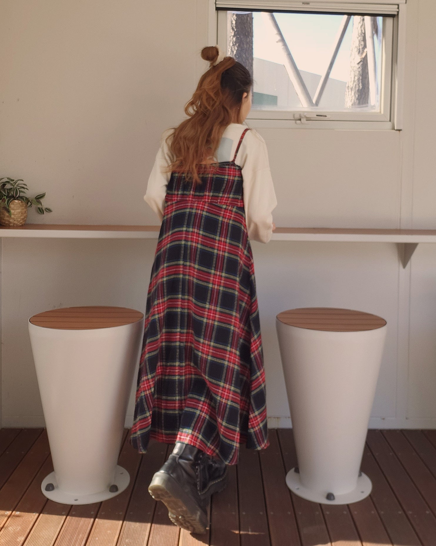 check camisole flare dress