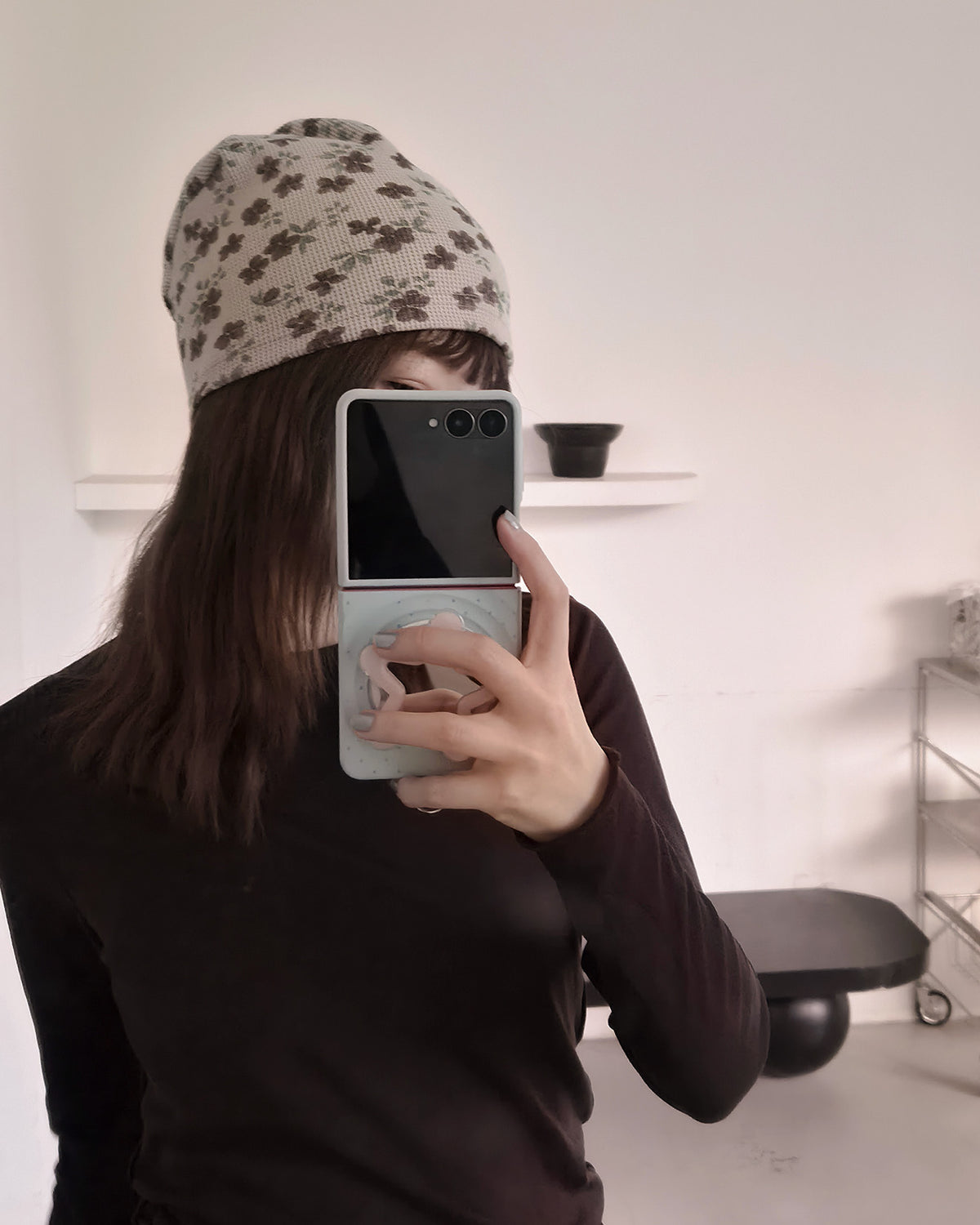 flower pattern waffle beanie