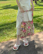 leopard ribbon pattern tote bag