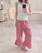 gingham check hem frill pants