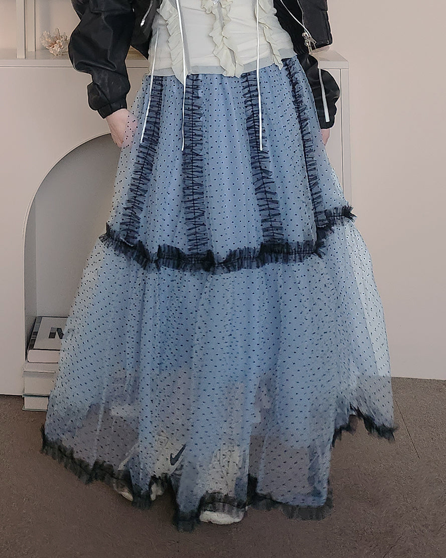 dot frill volume tulle skirt