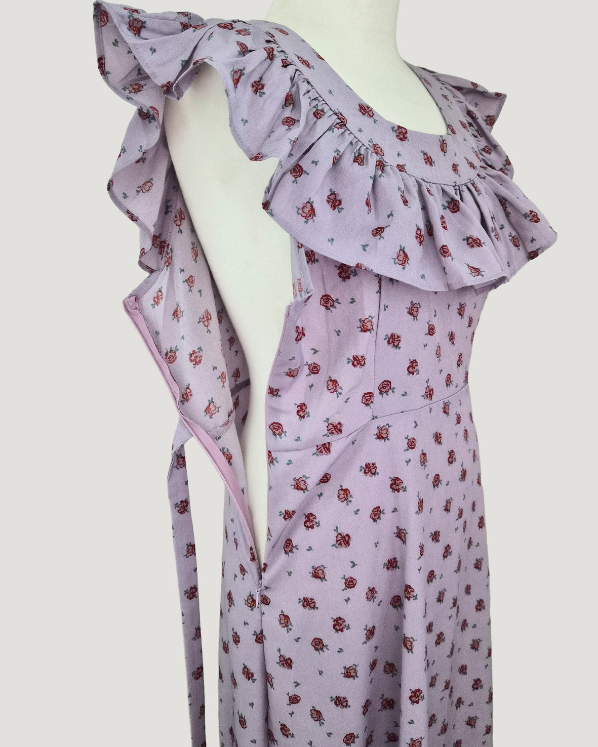 rose pattern frill long dress
