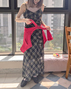 check frill long dress