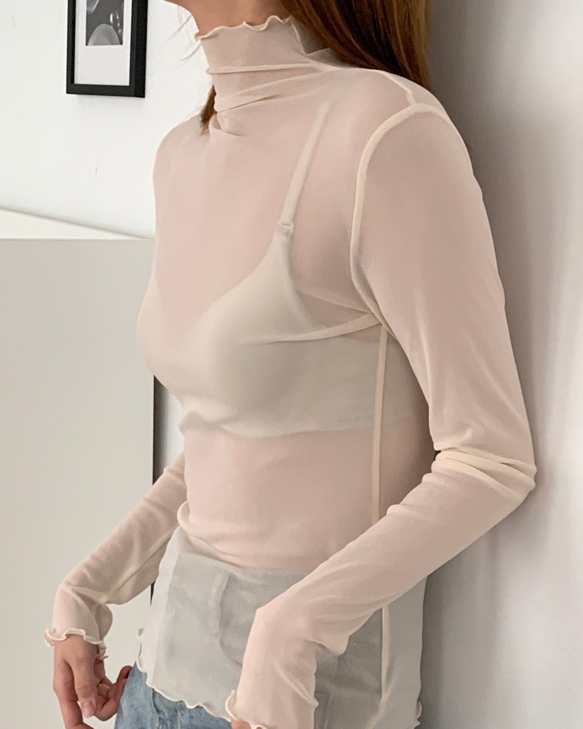 turtleneck mellow sheer tops