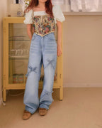 ribbon denim pants