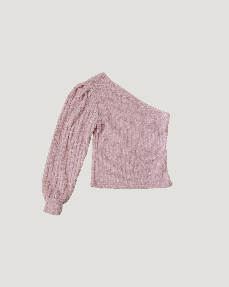 one shoulder puff sleeves top