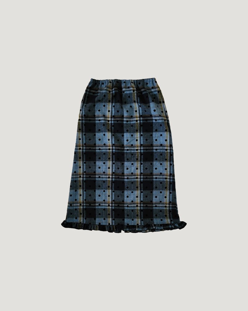 dot check frill middle skirt