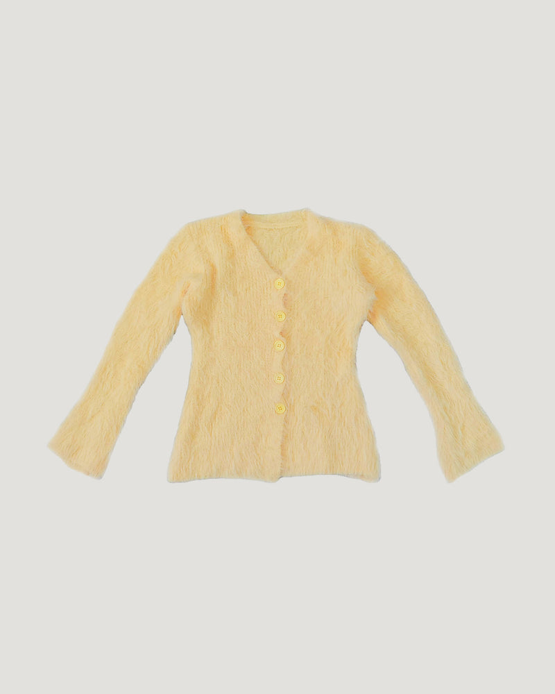 V neck shaggy knit cardigan