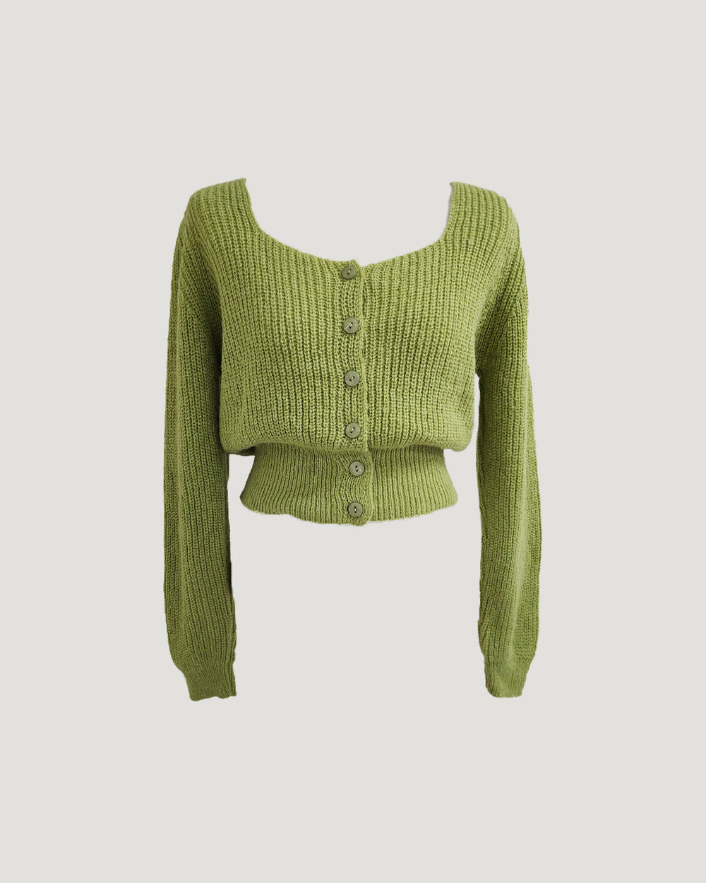 soft square neck short knit cardigan