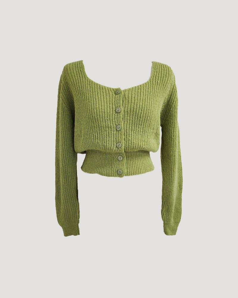 soft square neck short knit cardigan
