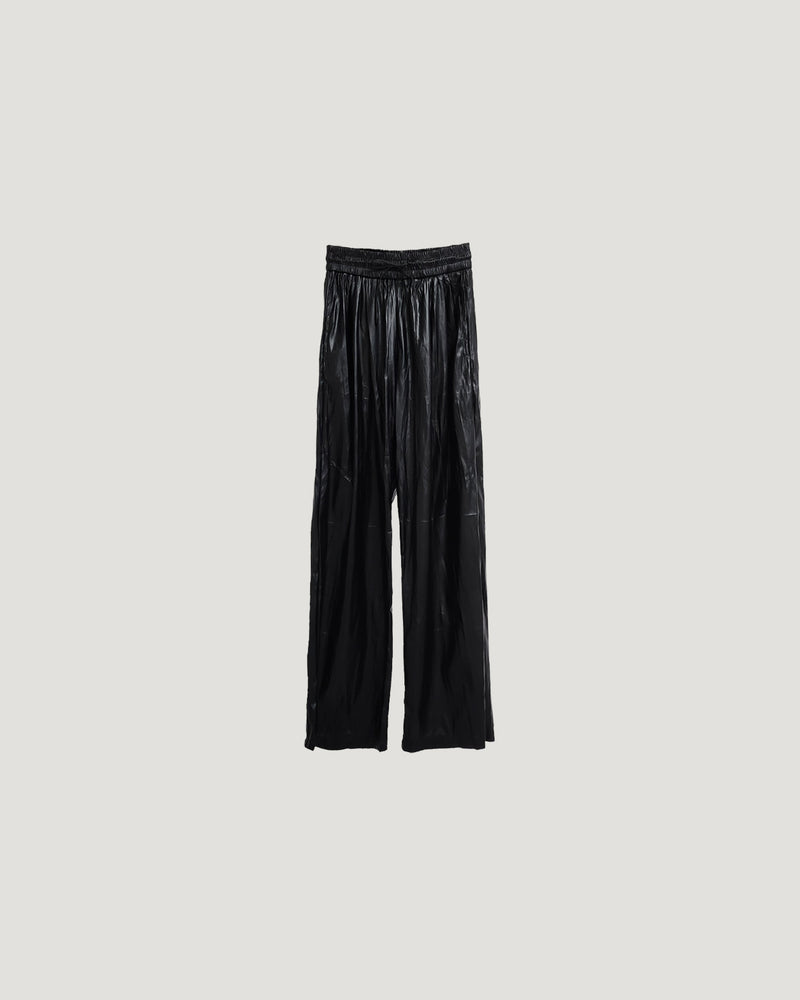 wrinkle faux leather wide pants