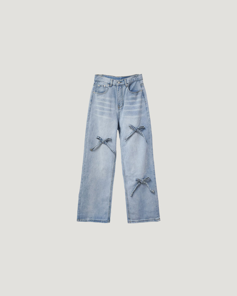 ribbon denim pants