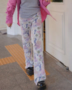 flower pattern boot cut sweat pants