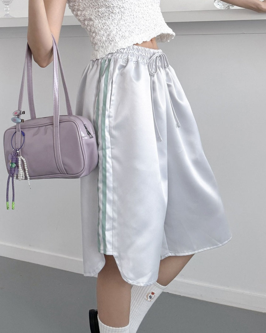 track satin bermuda pants